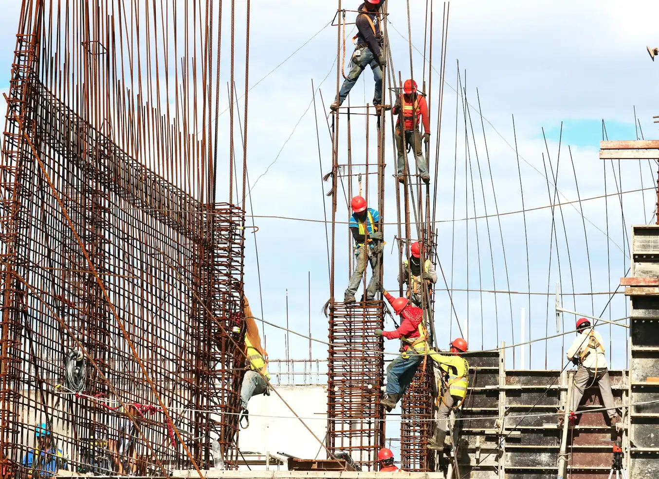 Reinforced concrete and steel frame under construction, structural engineering by David French Partnership Luton